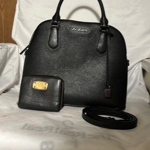 MK BLACK EMMY LARGE DOME SATCHEL WITH STRAP/ CROSSBODY. FREE WALLET INCLUDED